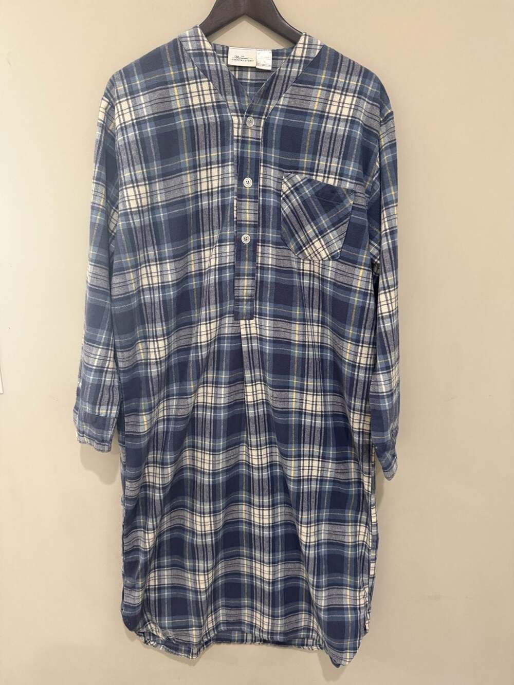 The Vermont Country Store Plaid Cotton Flannel Nightgown M Blue Made in Portugal